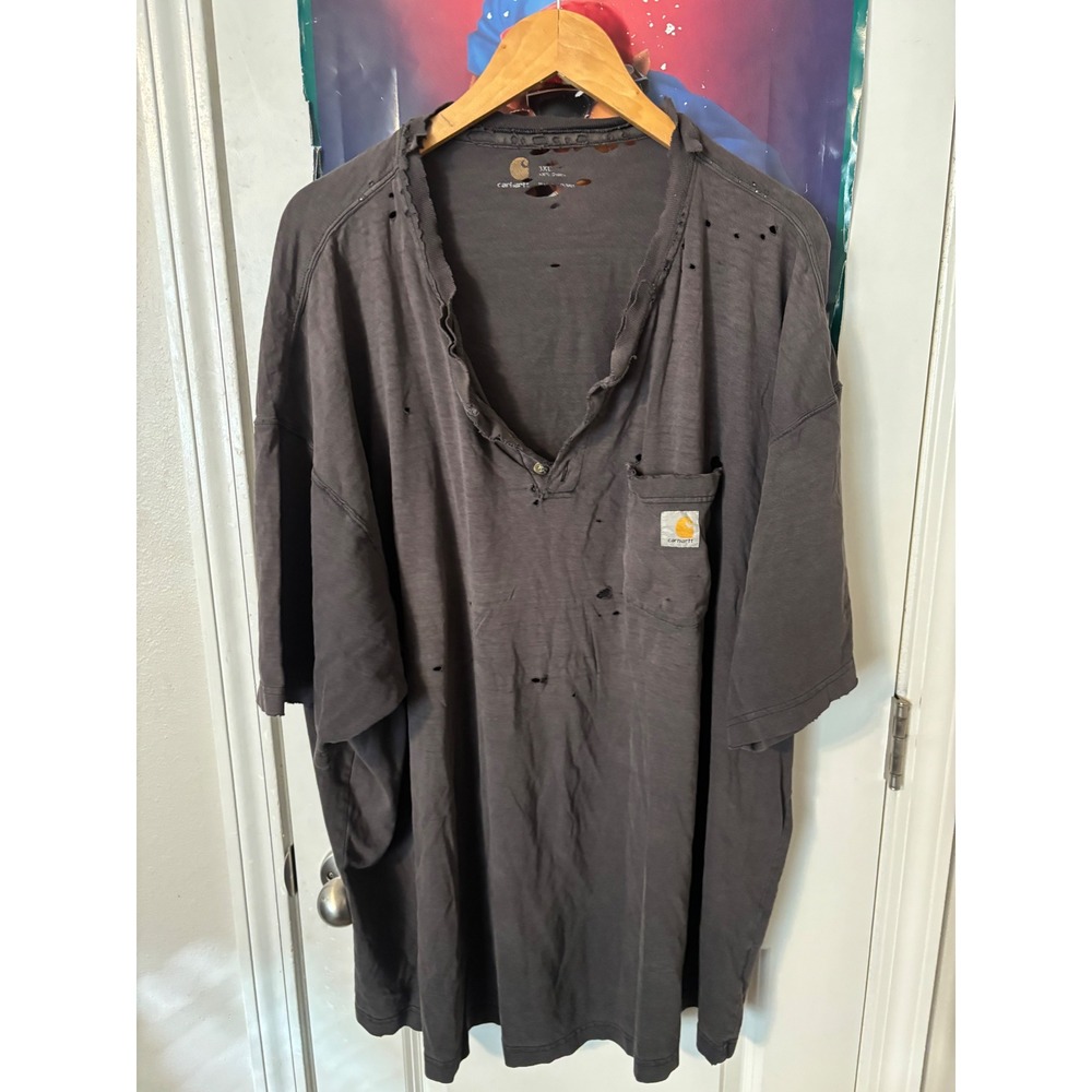 Carhartt shredded 3XL Distressed Henley Pocket T-Shirt Faded Black Short Sleeve